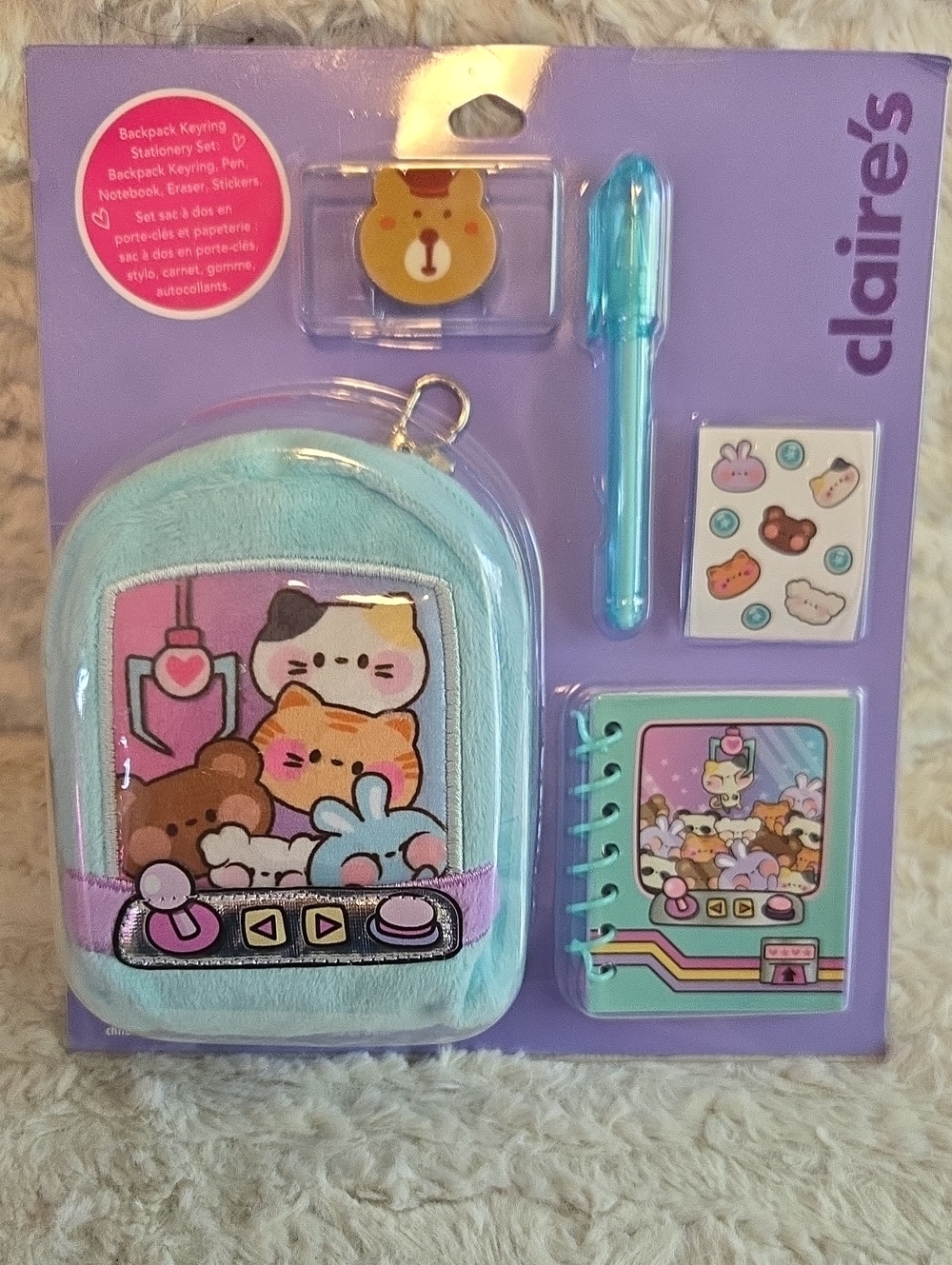 Claire's Pastel Blue and Lavender Kids Plush Mini Backpack & Stationery Set